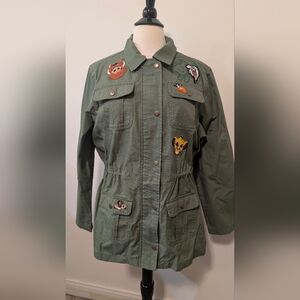 Disney Lion King Green Utility Safari Jacket with Embroidered Characters Size L